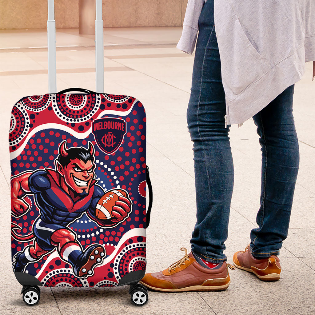 Melbourne Demons Luggage Cover Aboriginal Dot Pattern - Football Mascot Heritage Pride