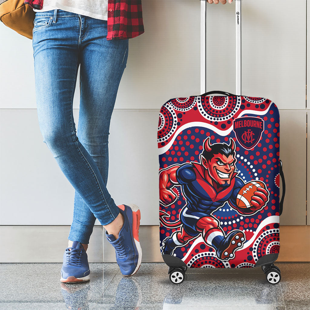 Melbourne Demons Luggage Cover Aboriginal Dot Pattern - Football Mascot Heritage Pride