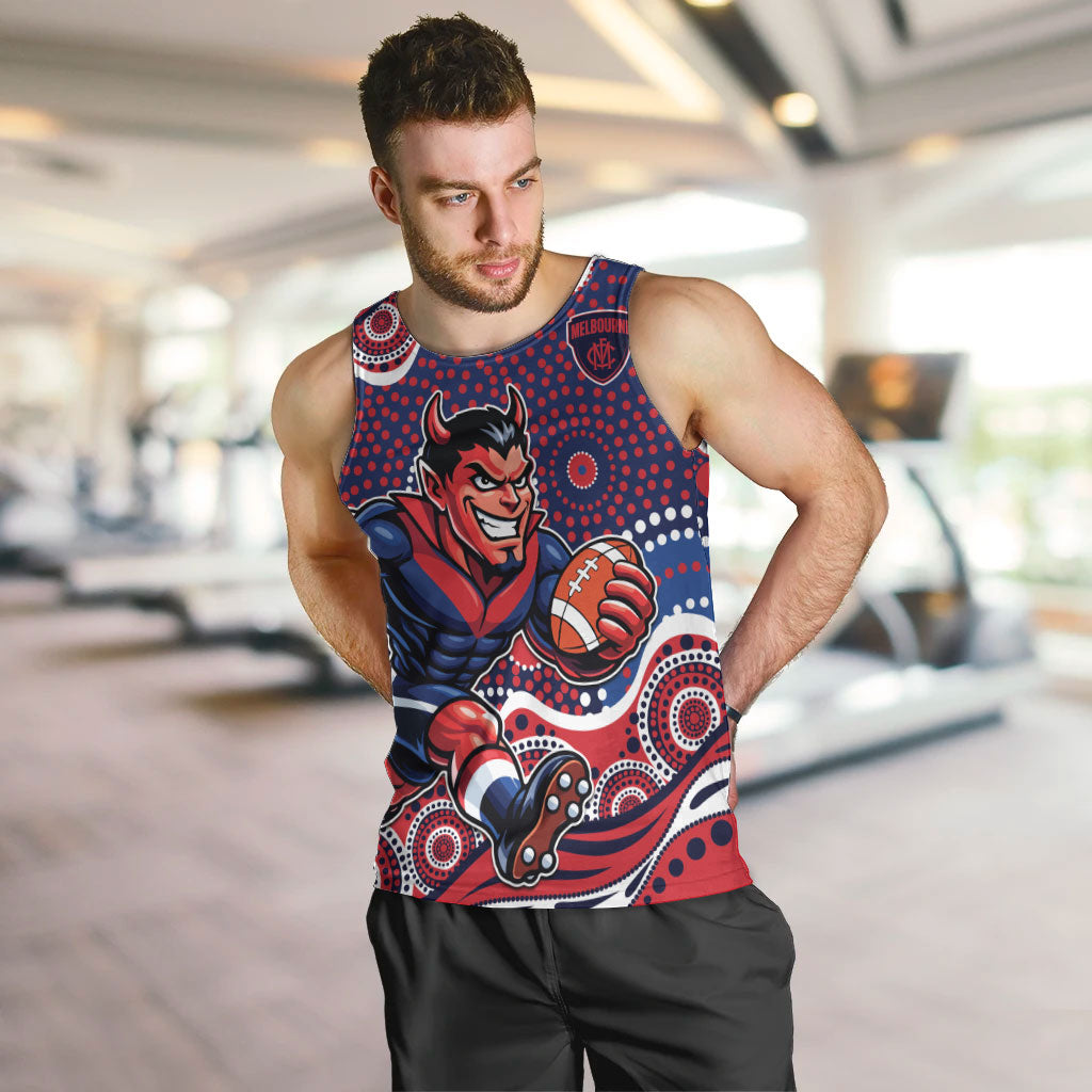 Melbourne Demons Men Tank Top Aboriginal Dot Pattern - Football Mascot Heritage Pride