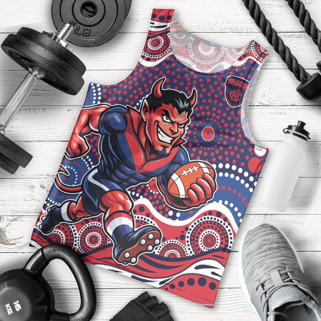 Melbourne Demons Men Tank Top Aboriginal Dot Pattern - Football Mascot Heritage Pride