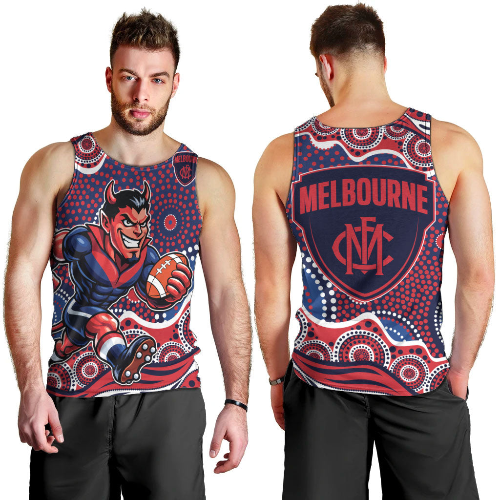 Melbourne Demons Men Tank Top Aboriginal Dot Pattern - Football Mascot Heritage Pride