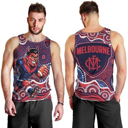 Melbourne Demons Men Tank Top Aboriginal Dot Pattern - Football Mascot Heritage Pride