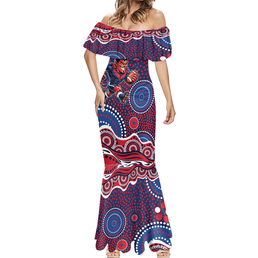 Melbourne Demons Mermaid Dress Aboriginal Dot Pattern - Football Mascot Heritage Pride
