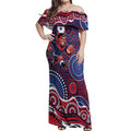 Melbourne Demons Off Shoulder Maxi Dress Aboriginal Dot Pattern - Football Mascot Heritage Pride