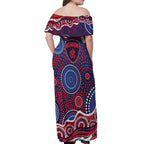 Melbourne Demons Off Shoulder Maxi Dress Aboriginal Dot Pattern - Football Mascot Heritage Pride