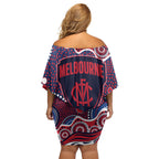 Melbourne Demons Off Shoulder Short Dress Aboriginal Dot Pattern - Football Mascot Heritage Pride