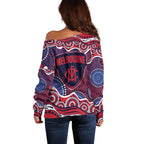 Melbourne Demons Off Shoulder Sweater Aboriginal Dot Pattern - Football Mascot Heritage Pride