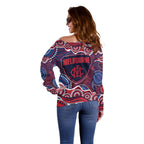 Melbourne Demons Off Shoulder Sweater Aboriginal Dot Pattern - Football Mascot Heritage Pride