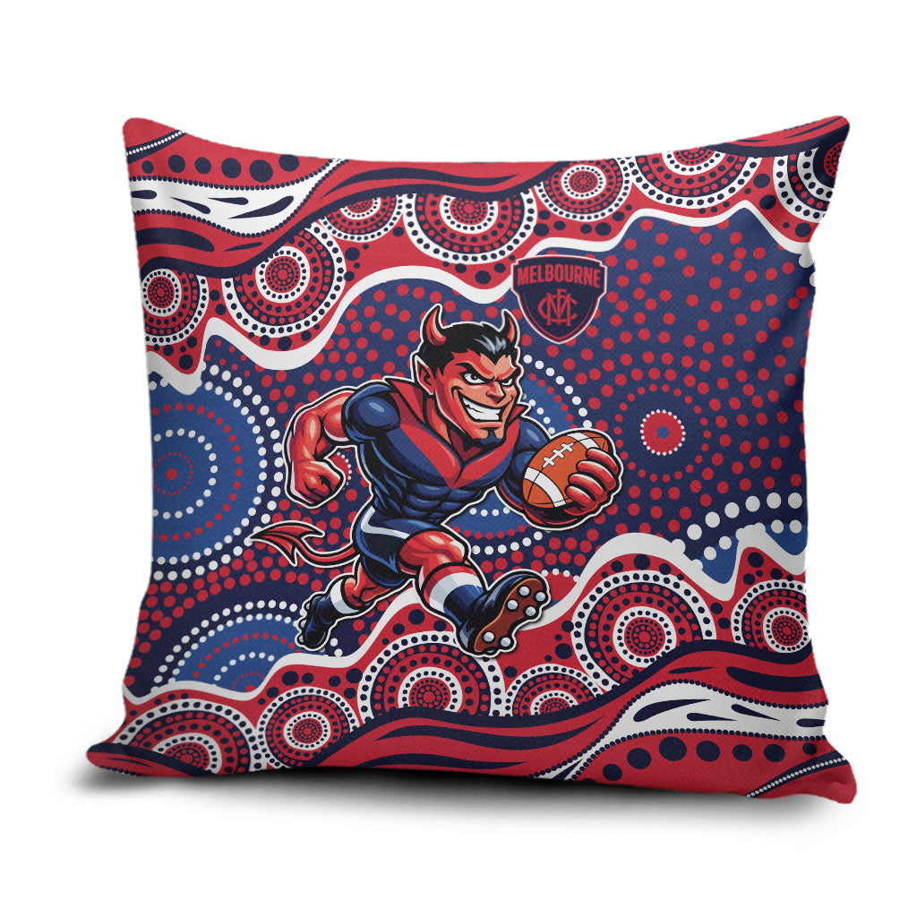 Melbourne Demons Pillow Cover Aboriginal Dot Pattern - Football Mascot Heritage Pride