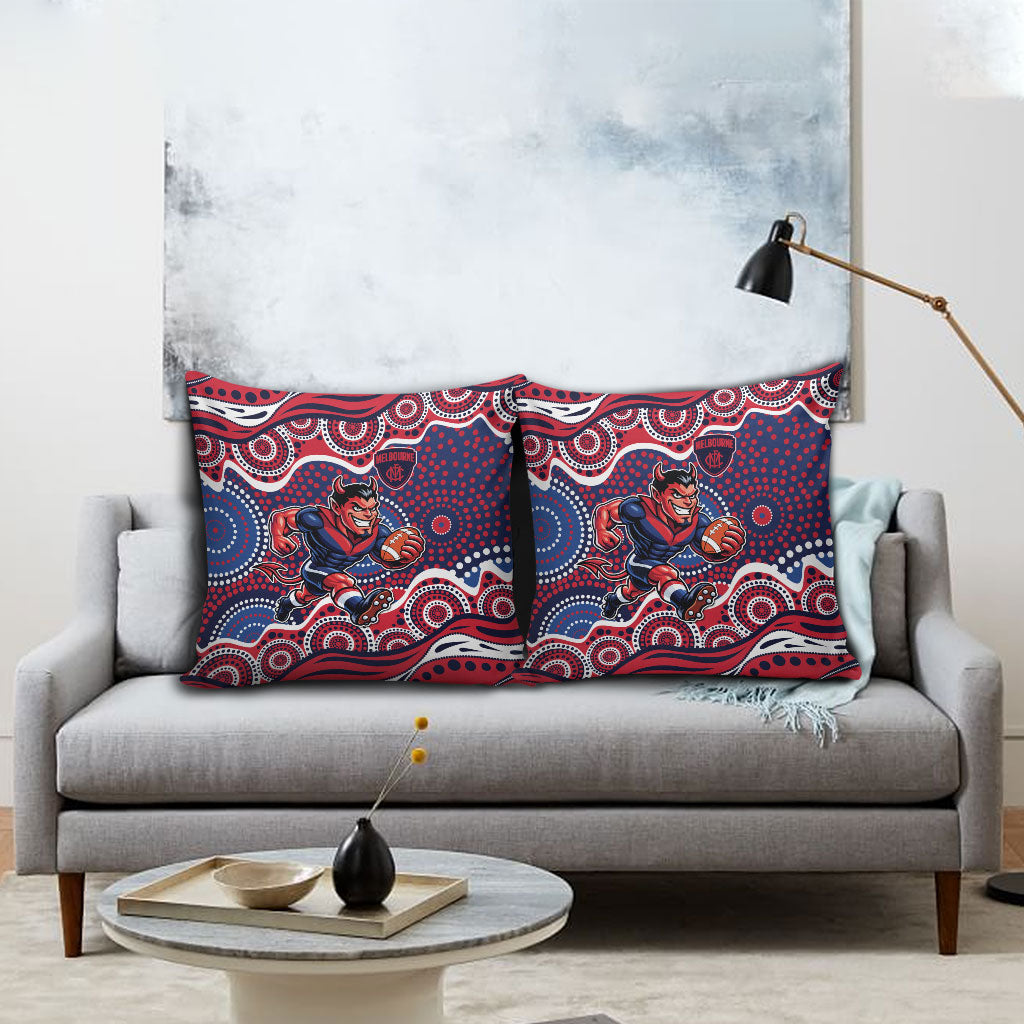 Melbourne Demons Pillow Cover Aboriginal Dot Pattern - Football Mascot Heritage Pride