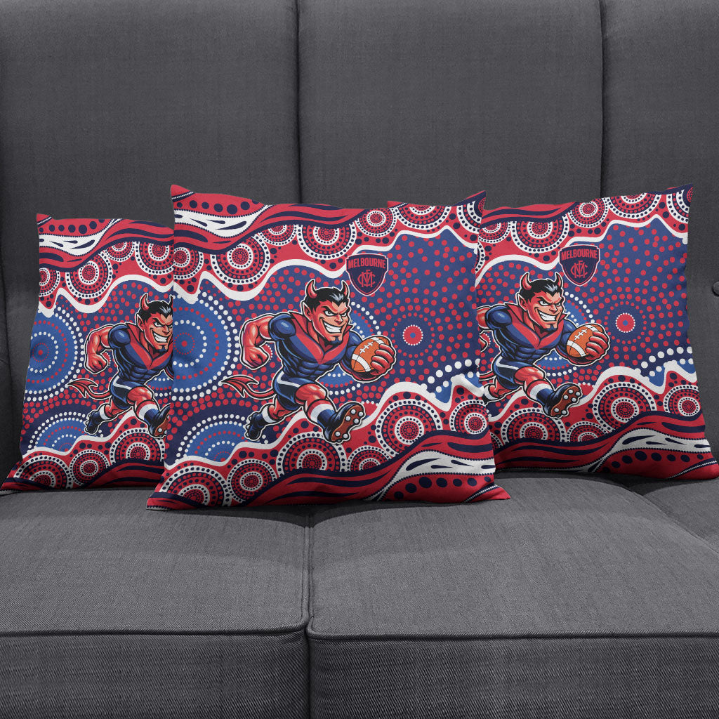 Melbourne Demons Pillow Cover Aboriginal Dot Pattern - Football Mascot Heritage Pride