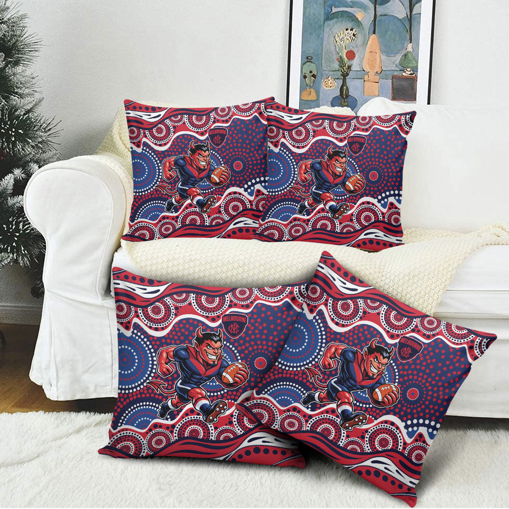 Melbourne Demons Pillow Cover Aboriginal Dot Pattern - Football Mascot Heritage Pride