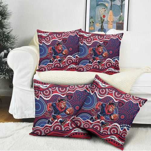 Melbourne Demons Pillow Cover Aboriginal Dot Pattern - Football Mascot Heritage Pride