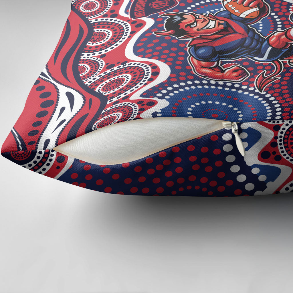 Melbourne Demons Pillow Cover Aboriginal Dot Pattern - Football Mascot Heritage Pride