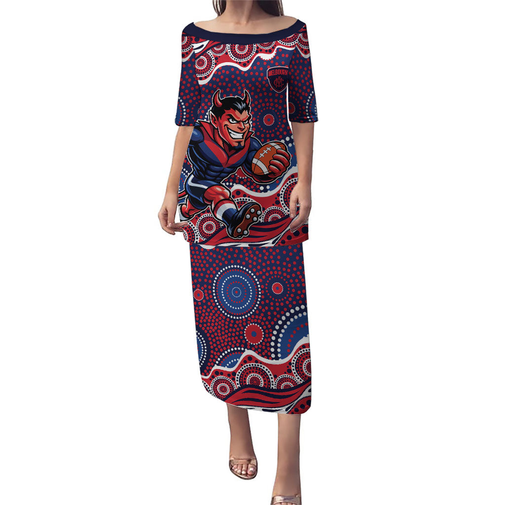 Melbourne Demons Puletasi Aboriginal Dot Pattern - Football Mascot Heritage Pride