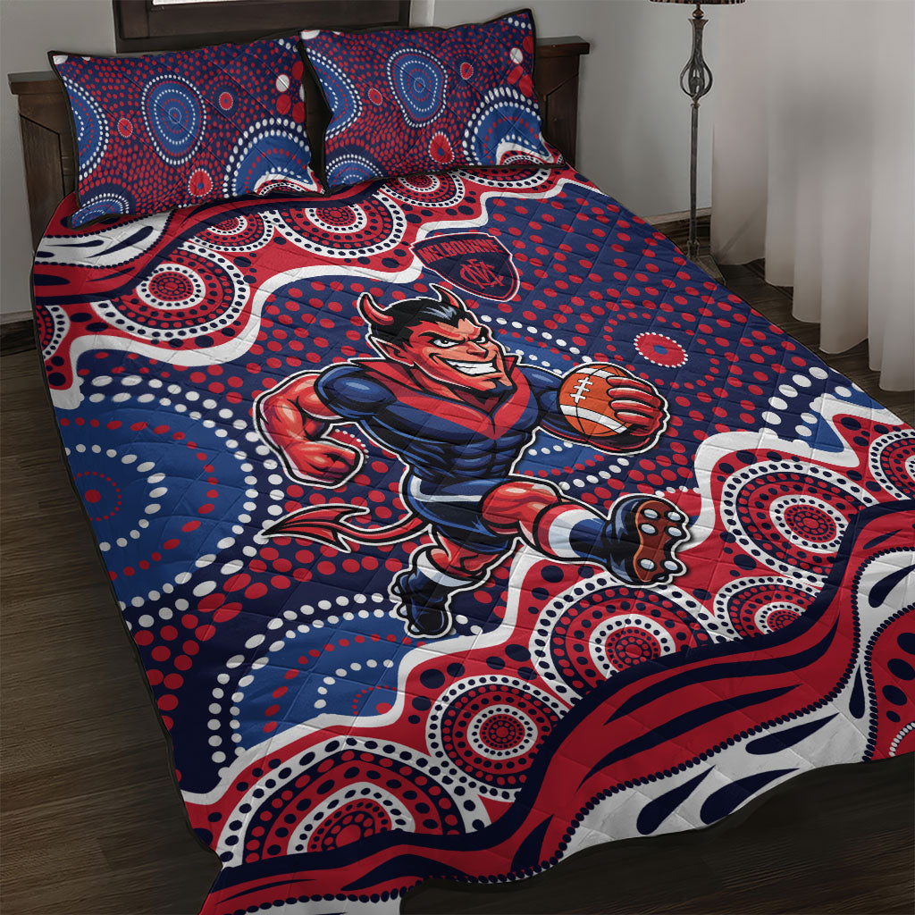 Melbourne Demons Quilt Bed Set Aboriginal Dot Pattern - Football Mascot Heritage Pride