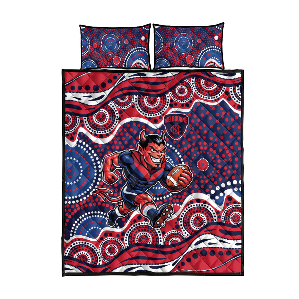 Melbourne Demons Quilt Bed Set Aboriginal Dot Pattern - Football Mascot Heritage Pride