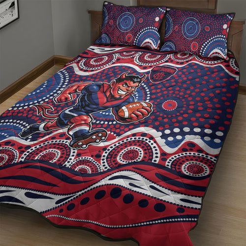 Melbourne Demons Quilt Bed Set Aboriginal Dot Pattern - Football Mascot Heritage Pride