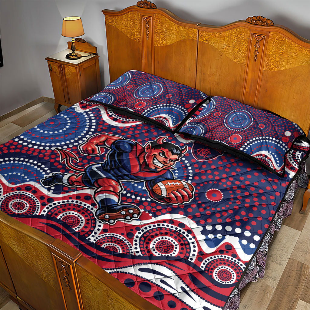 Melbourne Demons Quilt Bed Set Aboriginal Dot Pattern - Football Mascot Heritage Pride