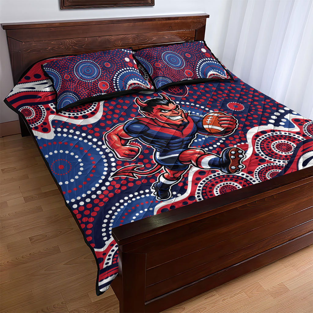 Melbourne Demons Quilt Bed Set Aboriginal Dot Pattern - Football Mascot Heritage Pride