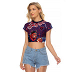 Melbourne Demons Raglan Cropped T Shirt Aboriginal Dot Pattern - Football Mascot Heritage Pride