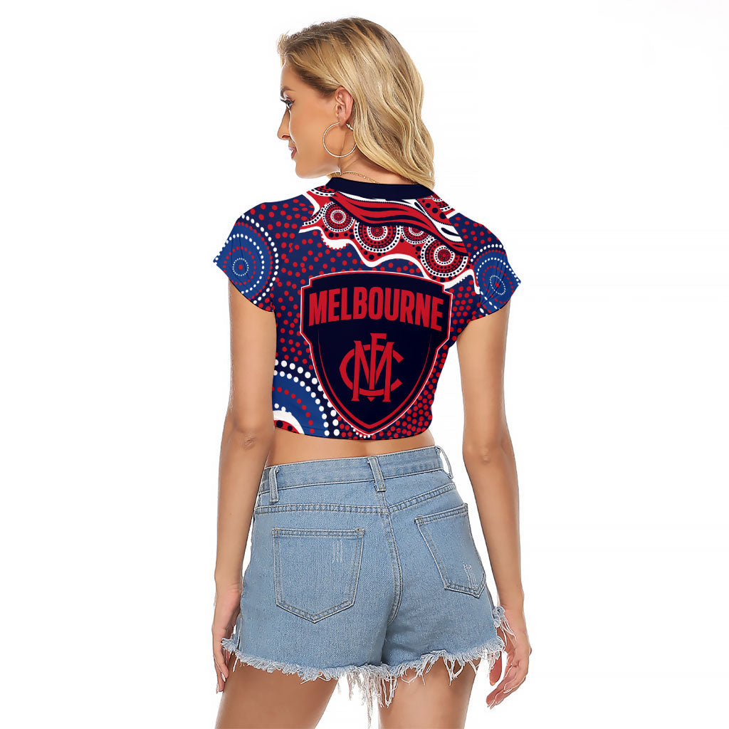 Melbourne Demons Raglan Cropped T Shirt Aboriginal Dot Pattern - Football Mascot Heritage Pride