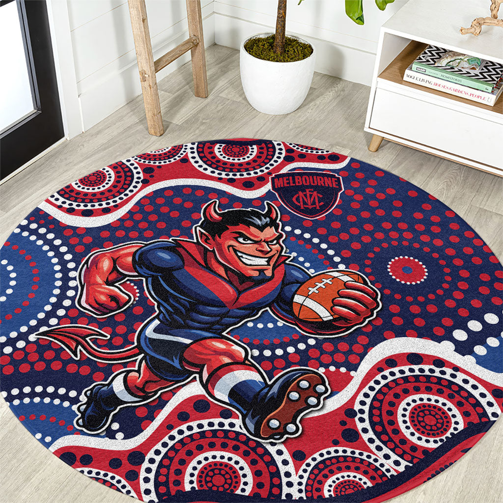 Melbourne Demons Round Carpet Aboriginal Dot Pattern - Football Mascot Heritage Pride