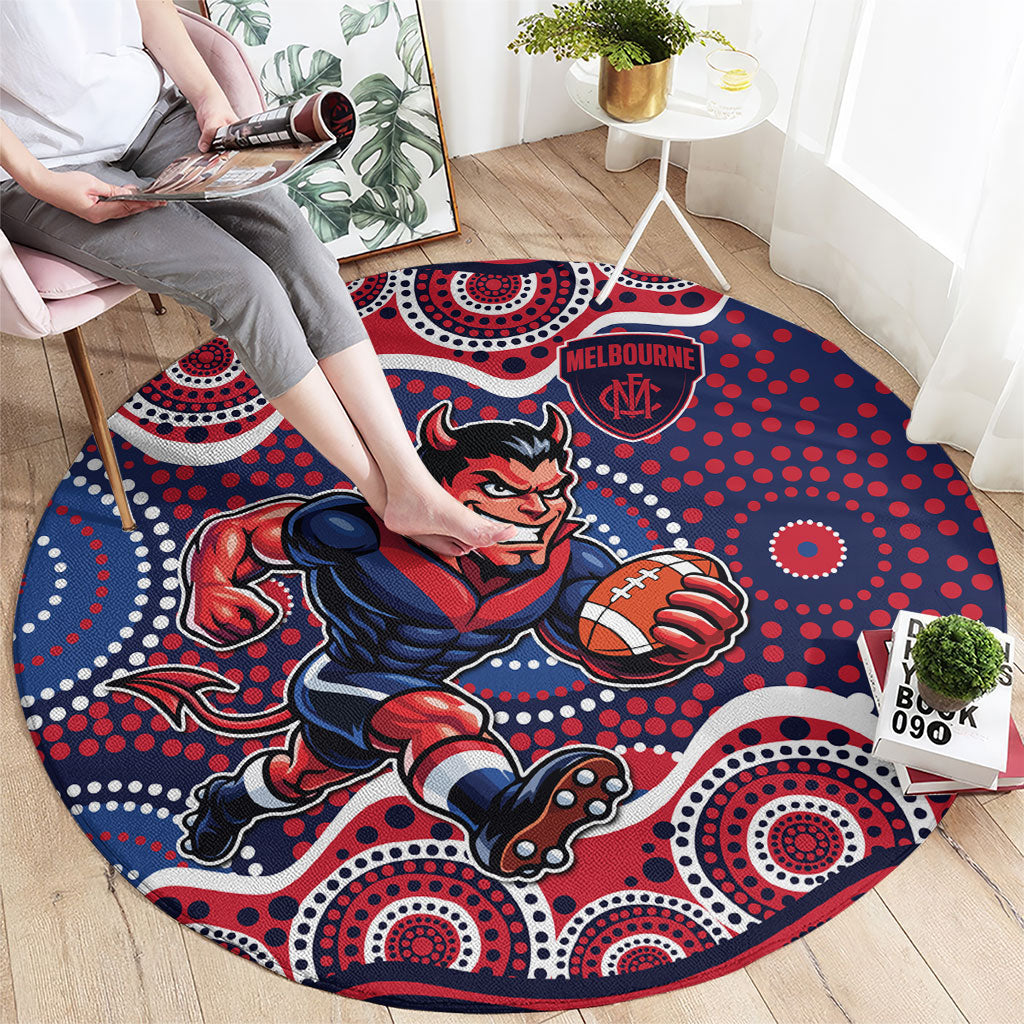 Melbourne Demons Round Carpet Aboriginal Dot Pattern - Football Mascot Heritage Pride