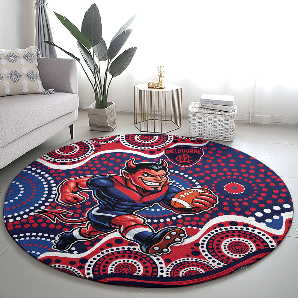 Melbourne Demons Round Carpet Aboriginal Dot Pattern - Football Mascot Heritage Pride
