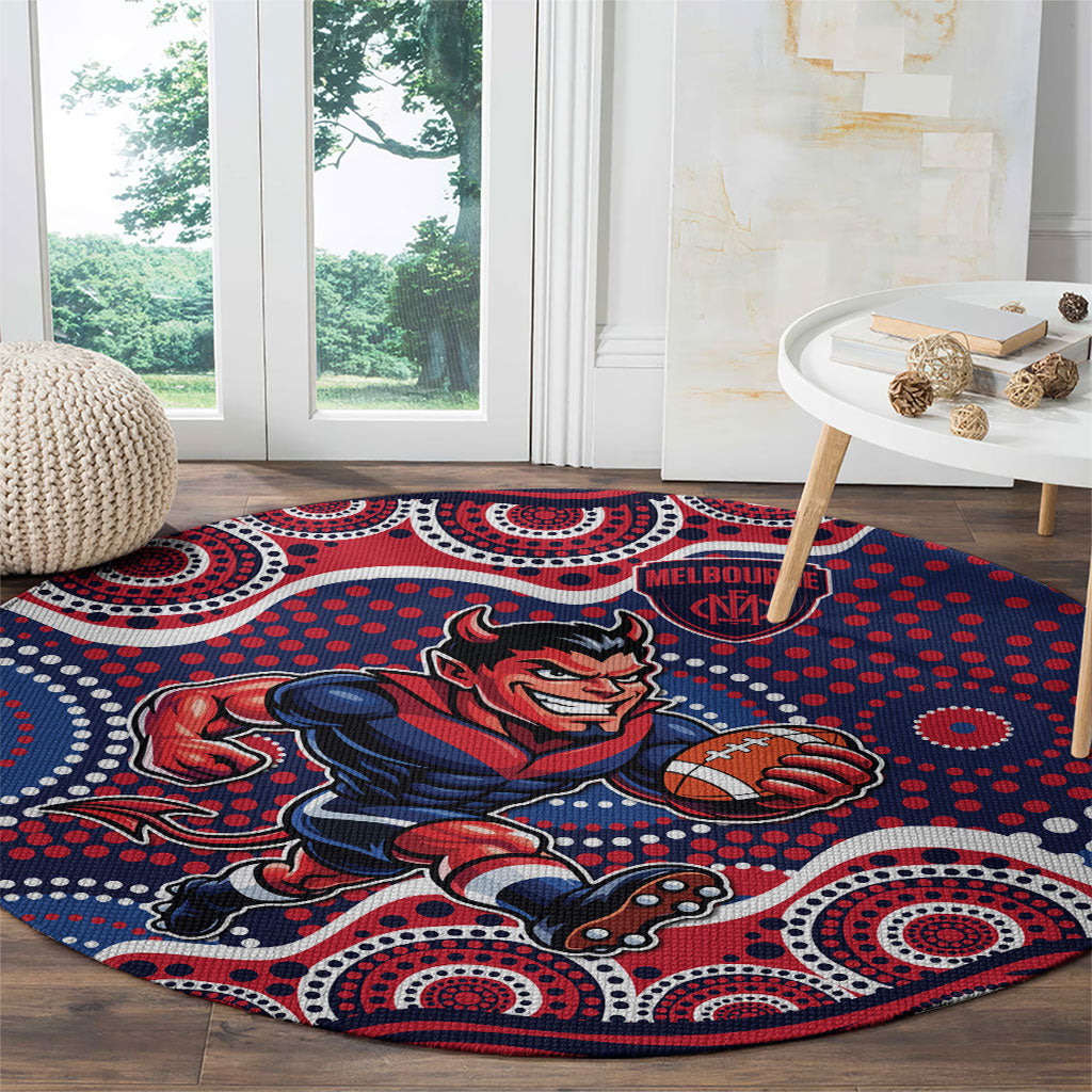 Melbourne Demons Round Carpet Aboriginal Dot Pattern - Football Mascot Heritage Pride