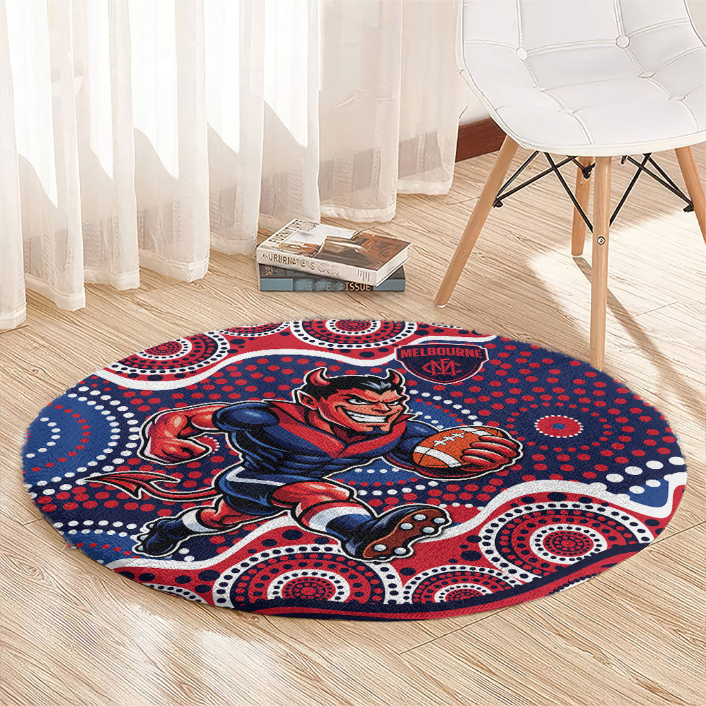 Melbourne Demons Round Carpet Aboriginal Dot Pattern - Football Mascot Heritage Pride