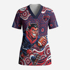Melbourne Demons Scrub Top Aboriginal Dot Pattern - Football Mascot Heritage Pride