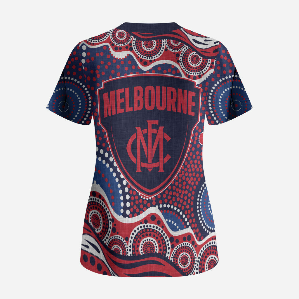 Melbourne Demons Scrub Top Aboriginal Dot Pattern - Football Mascot Heritage Pride