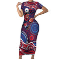 Melbourne Demons Short Sleeve Bodycon Dress Aboriginal Dot Pattern - Football Mascot Heritage Pride