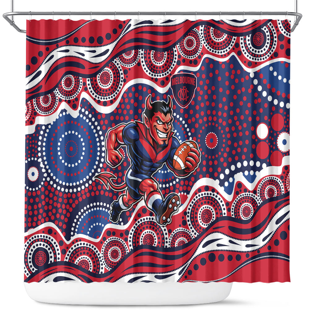 Melbourne Demons Shower Curtain Aboriginal Dot Pattern - Football Mascot Heritage Pride