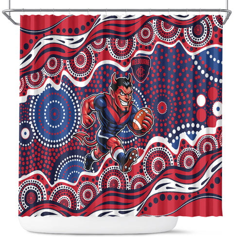 Melbourne Demons Shower Curtain Aboriginal Dot Pattern - Football Mascot Heritage Pride