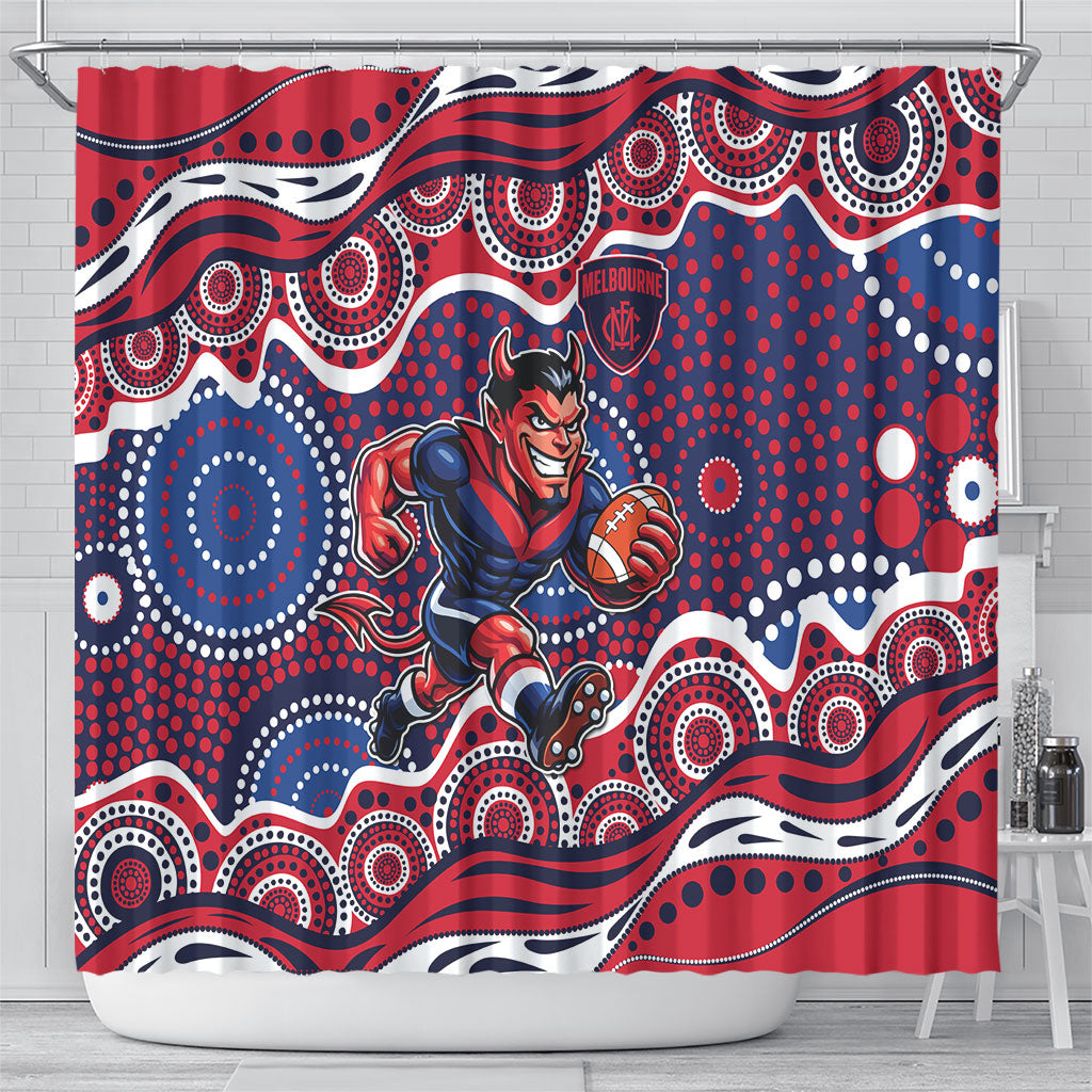 Melbourne Demons Shower Curtain Aboriginal Dot Pattern - Football Mascot Heritage Pride