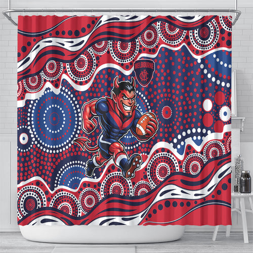Melbourne Demons Shower Curtain Aboriginal Dot Pattern - Football Mascot Heritage Pride