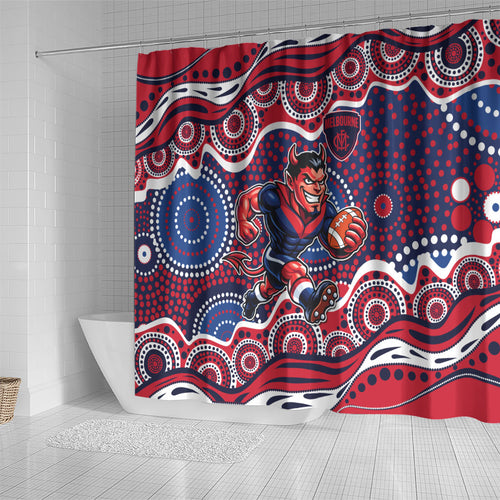 Melbourne Demons Shower Curtain Aboriginal Dot Pattern - Football Mascot Heritage Pride