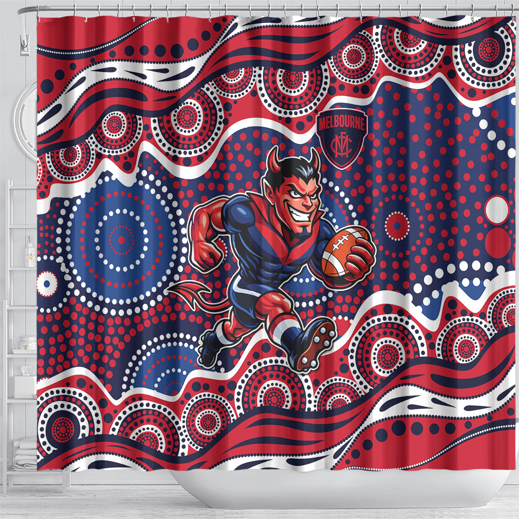 Melbourne Demons Shower Curtain Aboriginal Dot Pattern - Football Mascot Heritage Pride