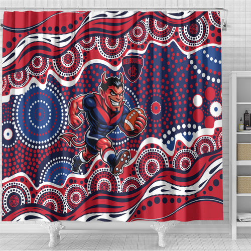 Melbourne Demons Shower Curtain Aboriginal Dot Pattern - Football Mascot Heritage Pride