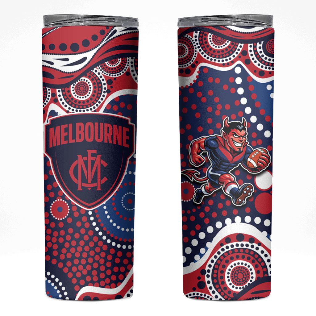 Melbourne Demons Skinny Tumbler Aboriginal Dot Pattern - Football Mascot Heritage Pride