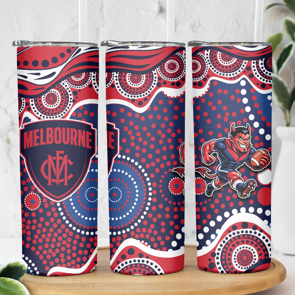 Melbourne Demons Skinny Tumbler Aboriginal Dot Pattern - Football Mascot Heritage Pride