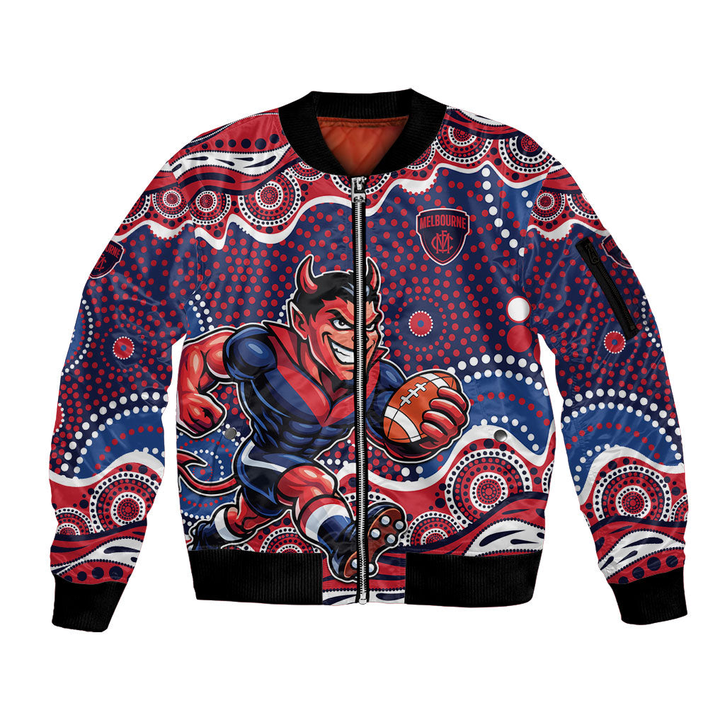 Melbourne Demons Sleeve Zip Bomber Jacket Aboriginal Dot Pattern - Football Mascot Heritage Pride