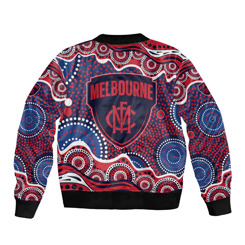 Melbourne Demons Sleeve Zip Bomber Jacket Aboriginal Dot Pattern - Football Mascot Heritage Pride