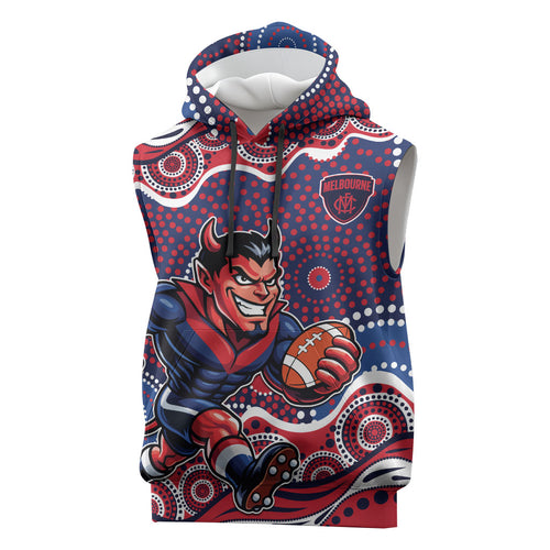 Melbourne Demons Sleeveless Hoodie Aboriginal Dot Pattern - Football Mascot Heritage Pride