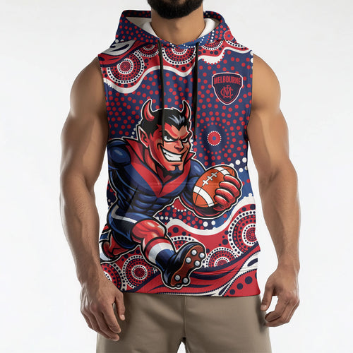 Melbourne Demons Sleeveless Hoodie Aboriginal Dot Pattern - Football Mascot Heritage Pride