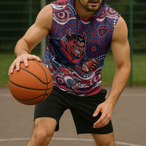 Melbourne Demons Sleeveless Hoodie Aboriginal Dot Pattern - Football Mascot Heritage Pride
