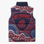 Melbourne Demons Sleeveless Puffer Jacket Aboriginal Dot Pattern - Football Mascot Heritage Pride