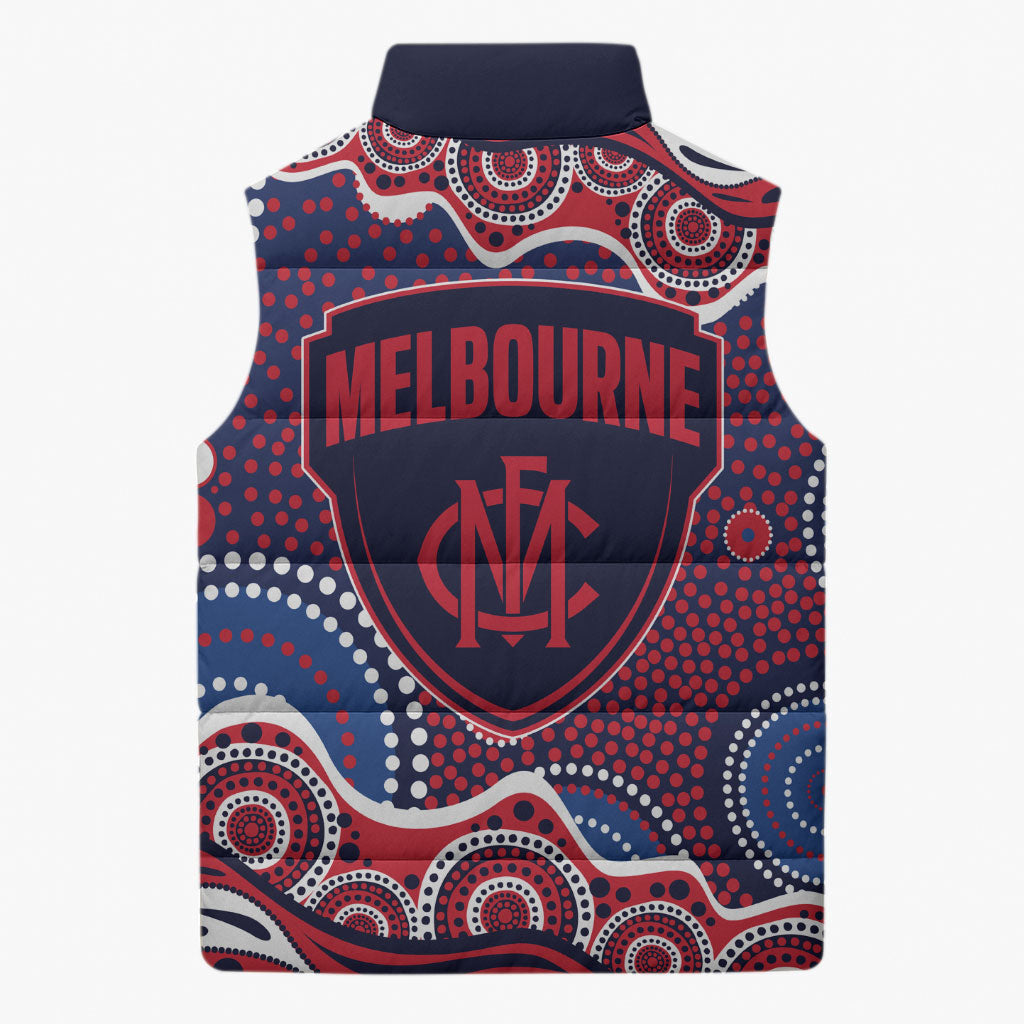 Melbourne Demons Sleeveless Puffer Jacket Aboriginal Dot Pattern - Football Mascot Heritage Pride